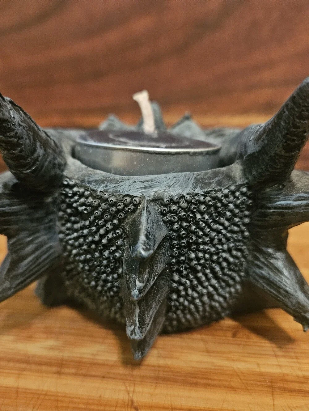 Gothic Dragon Head Tealight Candle Holder | 5” Grey Stone Finish Resin Figurine